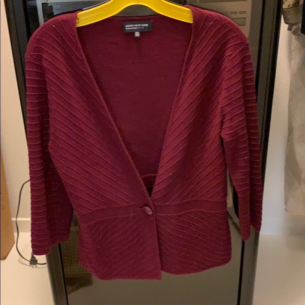 Jones of New York. Maroon cardigan sweater.